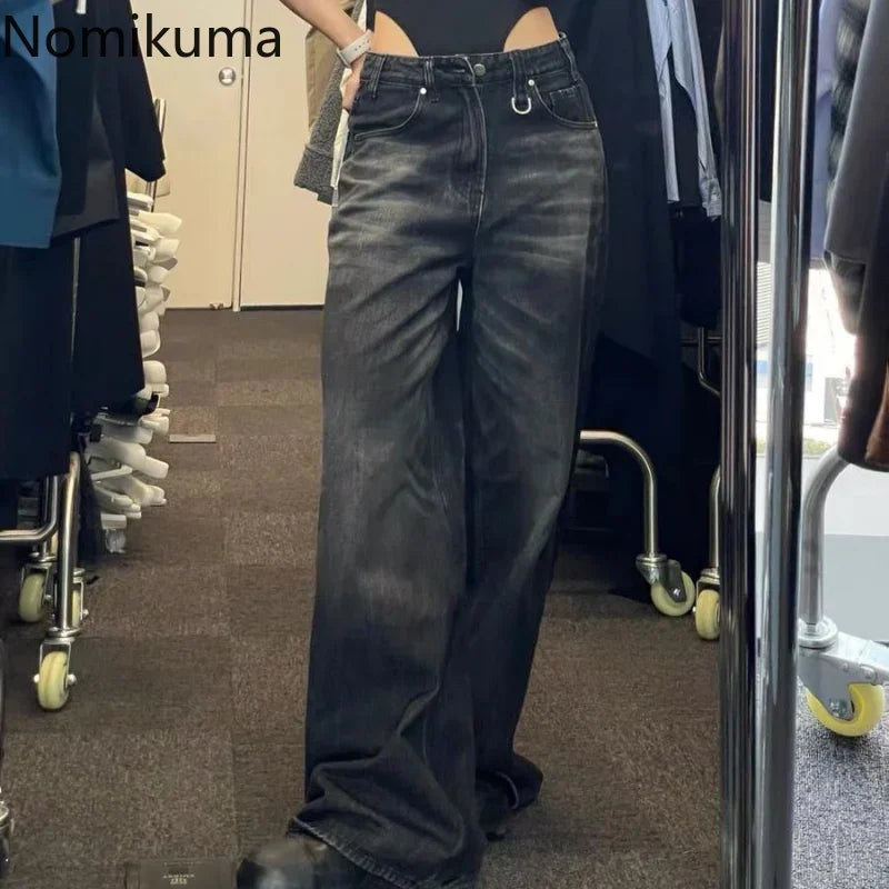 Autumn Winter Wide Leg Pants High Waisted Loose Jeans Fashionable Slim Fit Jeans