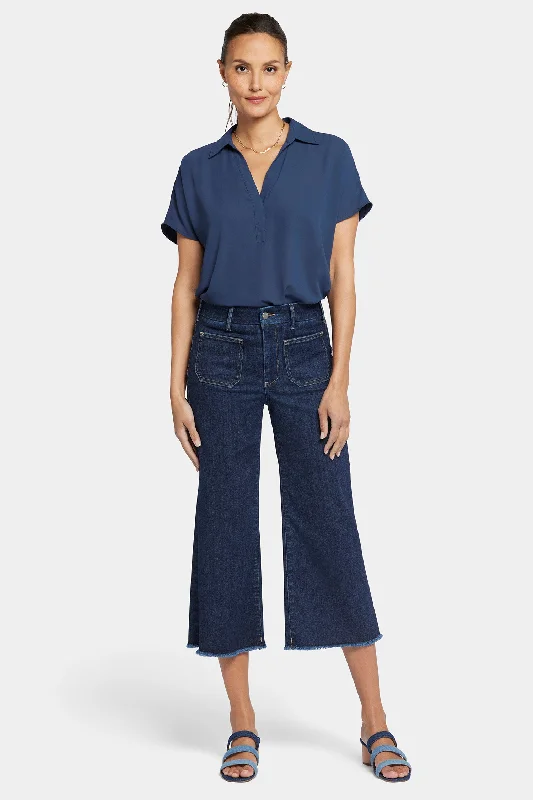 Patchie Wide Leg Capri Jeans In Petite - Sublime Fashionable Raw Edge Jeans