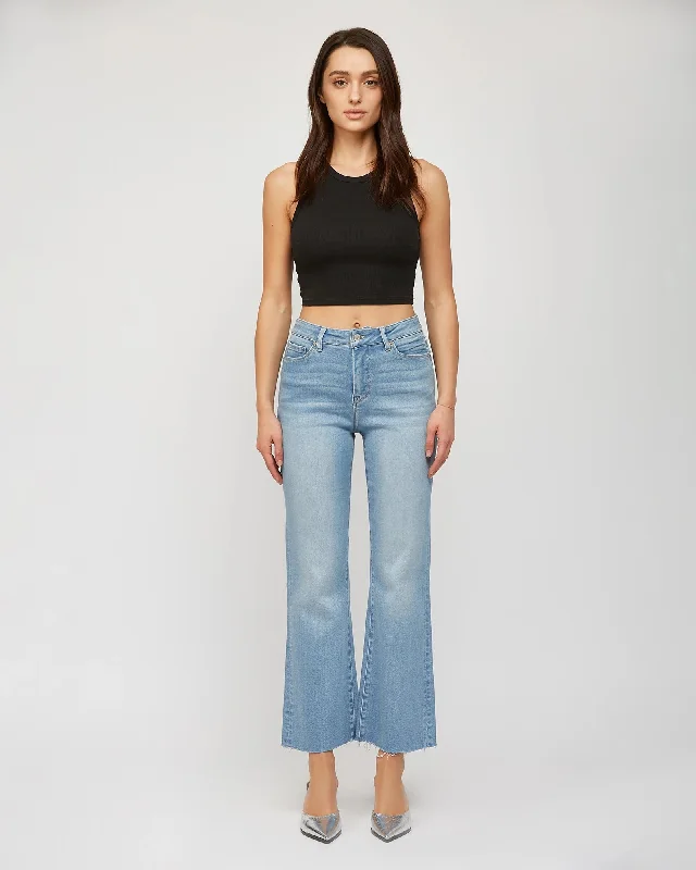 Super Soft Cropped Flare Leg Jeans Comfortable Drawstring Waist Jeans