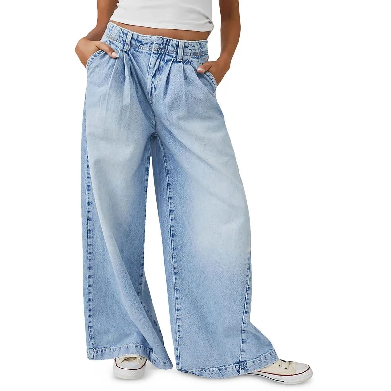 We The Free Womens High Rise Pleated Wide Leg Jeans Trendy Layered Pocket Jeans