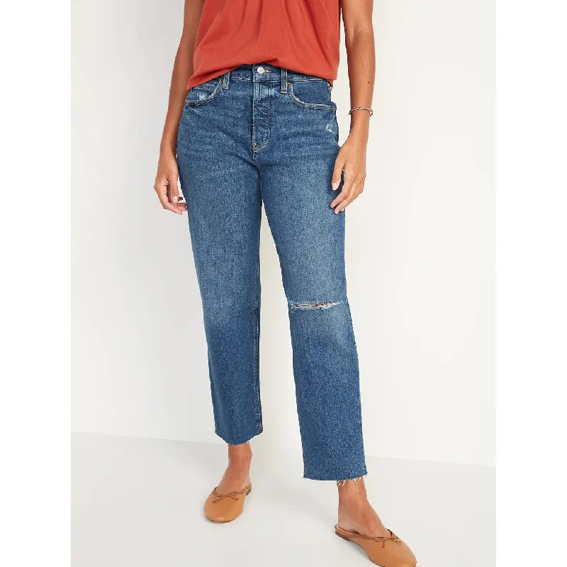 ON Extra High Straight Ripped Jeans Stylish High-Rise Mom Jeans