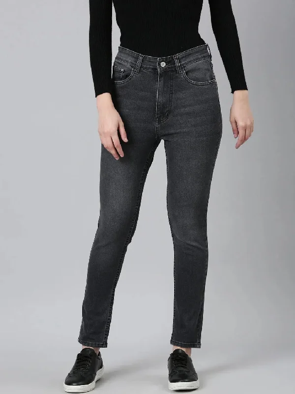 Women Grey Solid Straight Fit Denim Jeans-GZ-5504-Grey Comfortable Stretch Denim Jeans