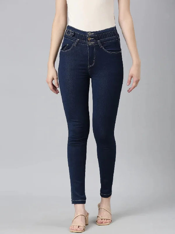 Women Navy Blue Solid Skinny Fit Denim Jeans-LT-22874-Navyblue Stylish Plus Size Denim Jeans