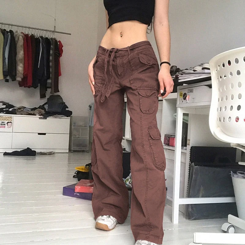 Women Vintage Cargo Jeans Fashionable Raw Edge Jeans