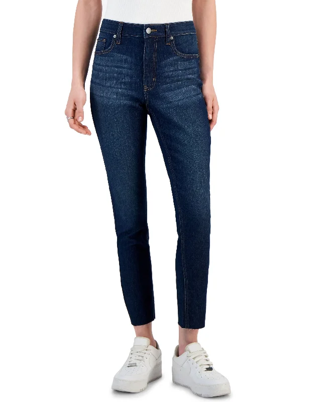 Women's Cut-Hem Mid-Rise Skinny Denim Jeans Fashionable Straight Cut Jeans