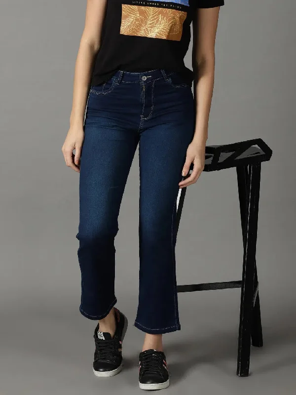 Women's Navy Blue Solid Straight Fit Denim Jeans-LT-SF-15903-2-Navyblue Elegant Wide-Leg Jeans