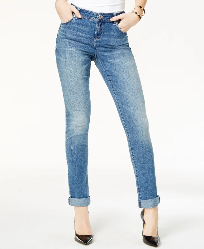 Womens Ripped Boyfriend Jeans Elegant Tapered Leg Denim