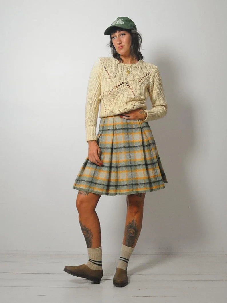 1960's Wool Tartan Plaid Skirt patchwork skirt art