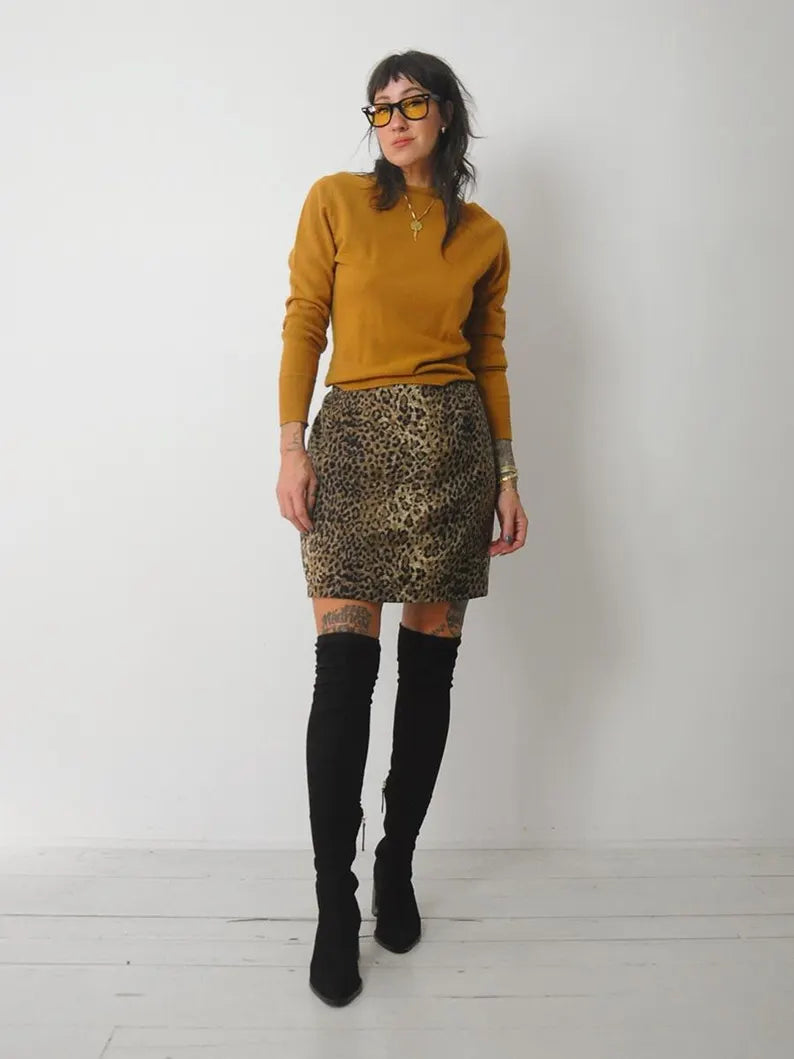 90's Deadstock Silk Leopard Skirt denim skirt durable