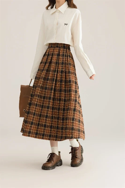 Autumnal Plaid Midi Skirt (3 Colors) cotton skirt soft