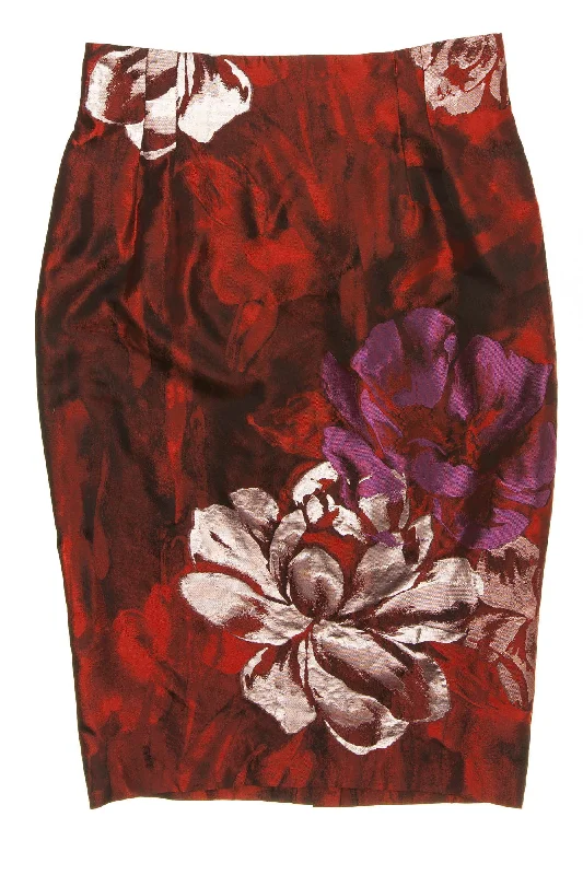 Blumarine - New With Tags Red, Purple and White Floral Pencil Skirt - IT 42 leather skirt bold