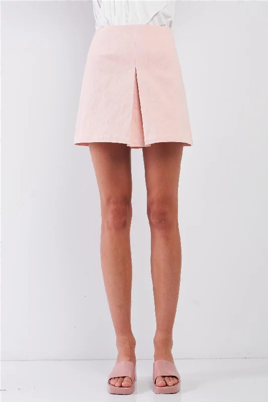 Blush Minimalistic High Waist Pleated Front Mini Skirt velvet skirt luxury