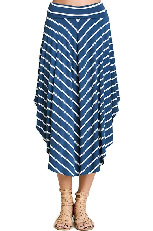 Bohemian Striped Midi Skirt, Indigo cashmere skirt soft