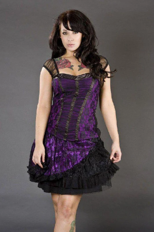 Candy Mini Flare Skirt In Satin And Black Lace Overlay silk skirt lustrous