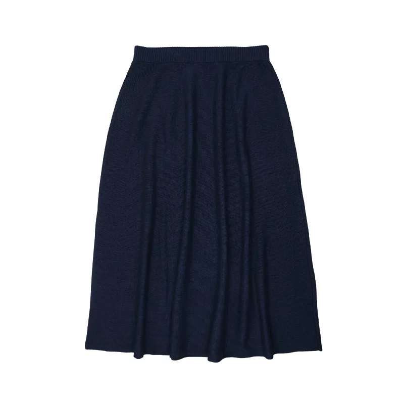 Coco Blanc Navy Knit A-Line Skirt silk skirt luxurious