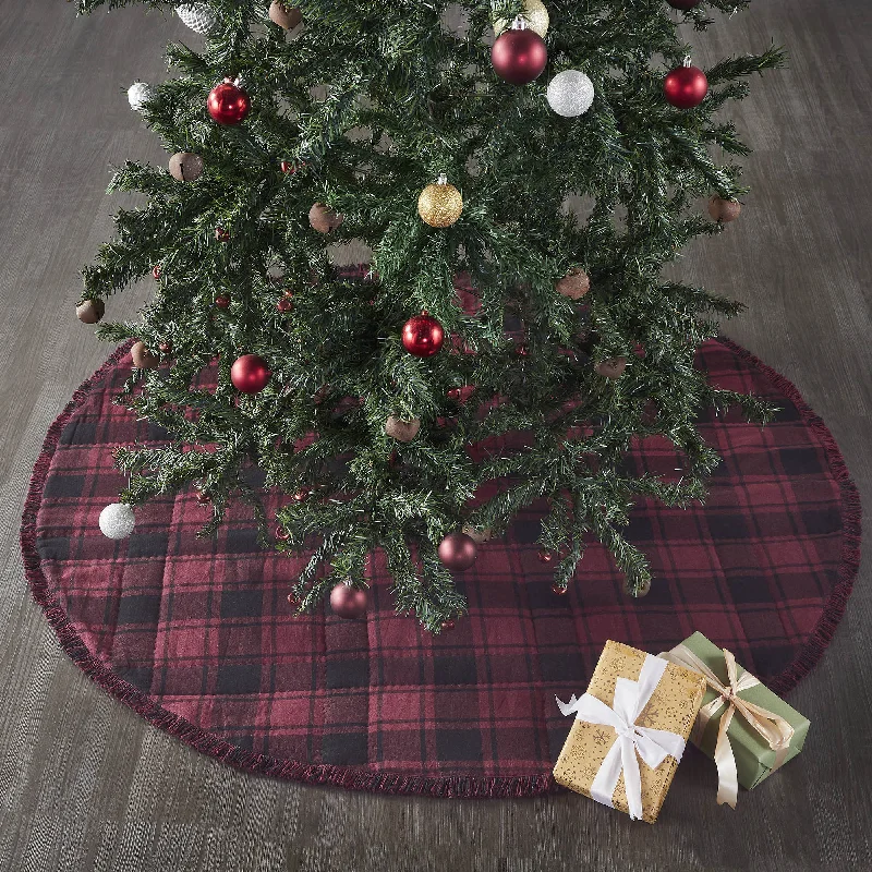 Cumberland Red Black Plaid Tree Skirt 48" VHC Brands corduroy skirt textured