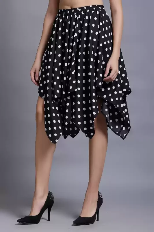 TANDUL  Women Polka Print Flared Black Skirt denim skirt durable