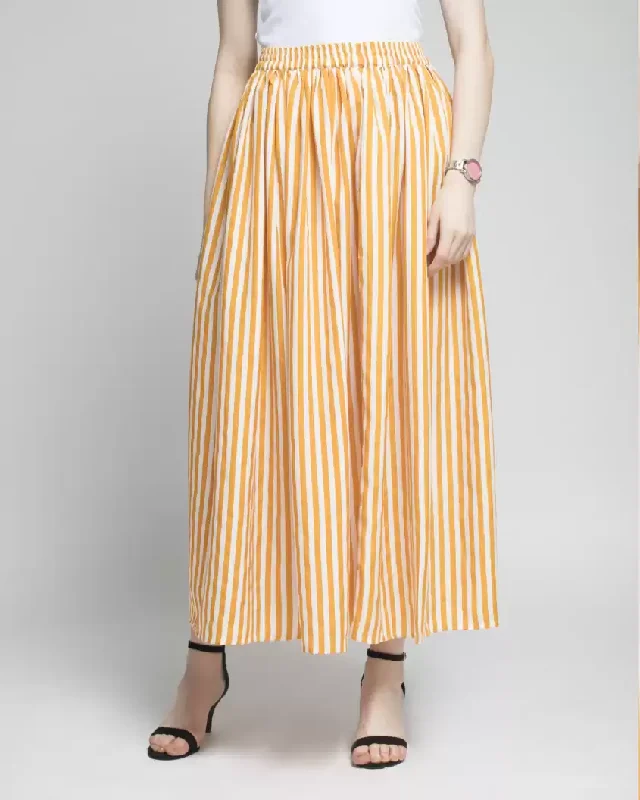 TANDUL  Women Striped Flared Yellow Skirt cashmere skirt soft