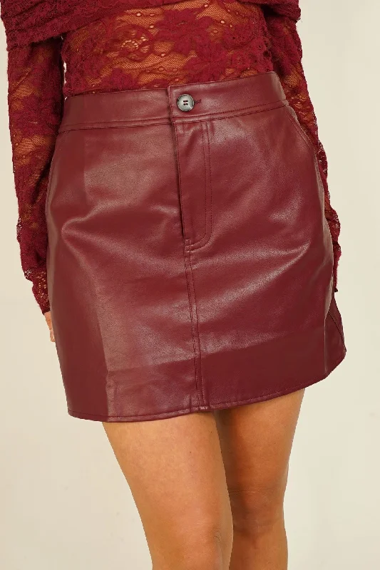 Elsa Faux Leather Skirt In Burgundy corduroy skirt durable