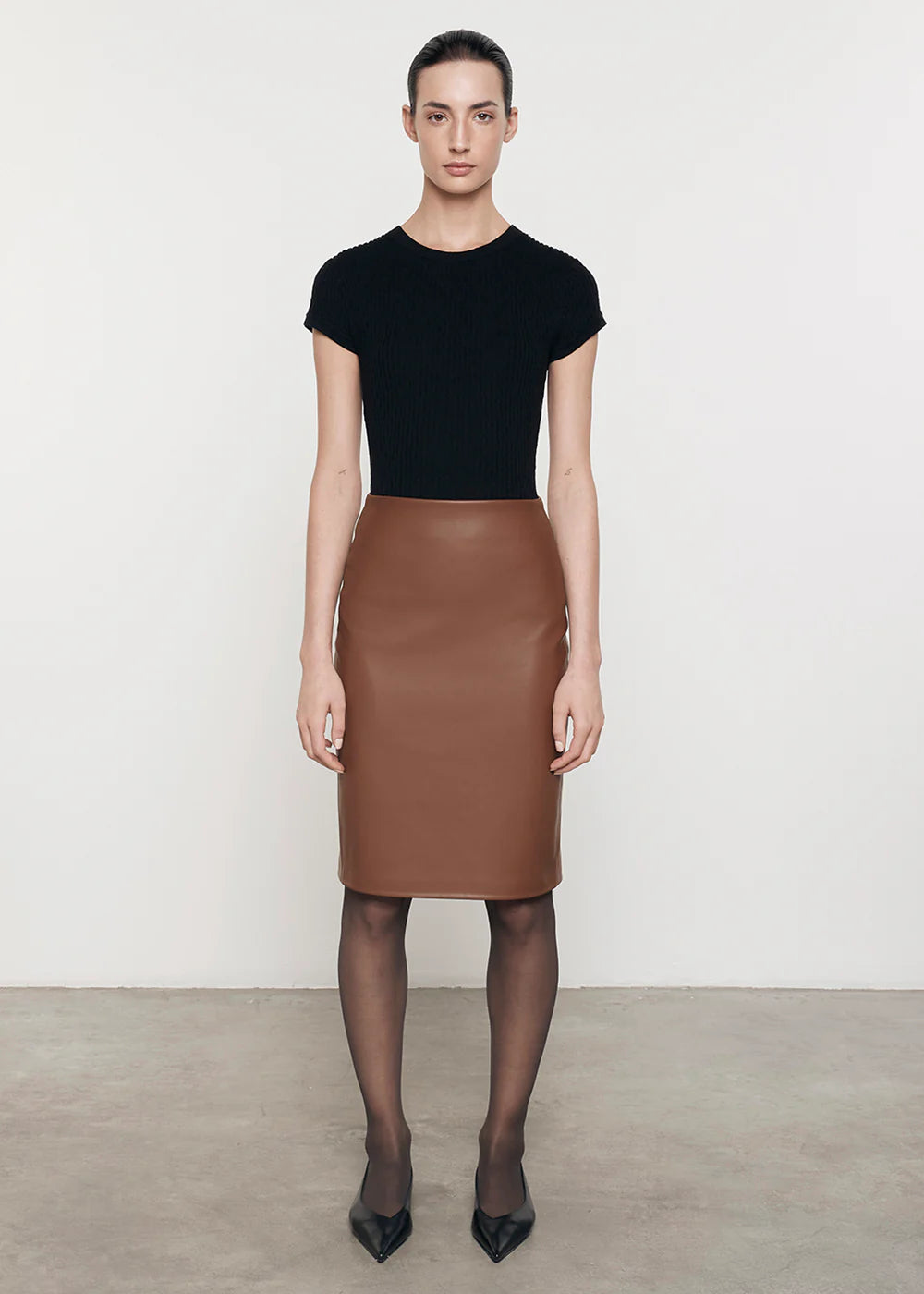 Enza Costa Knee Length Leather Skirt LM6106 high slit skirt