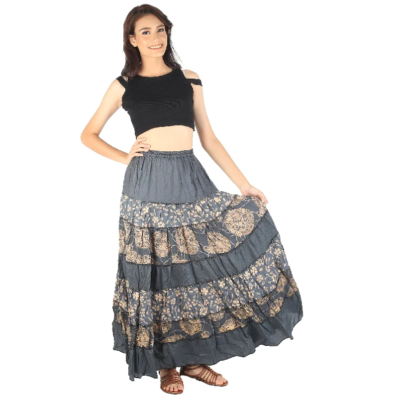 Floral Classic Women Skirts in Gray SK0067 020098 06 silk skirt luxurious