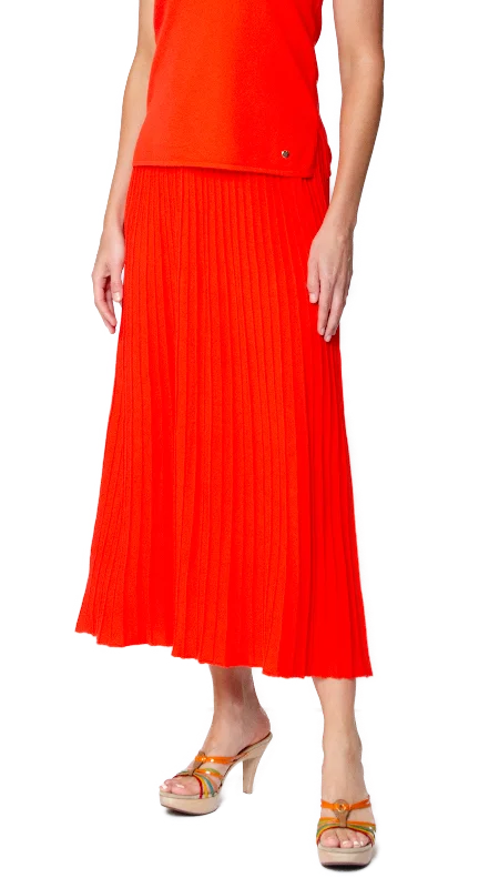 Geraldina Pleated-Knit Maxi Skirt; Bright Orange satin skirt smooth