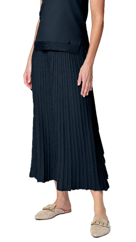 Geraldina Pleated-Knit Maxi Skirt; Dark Navy lace skirt delicate