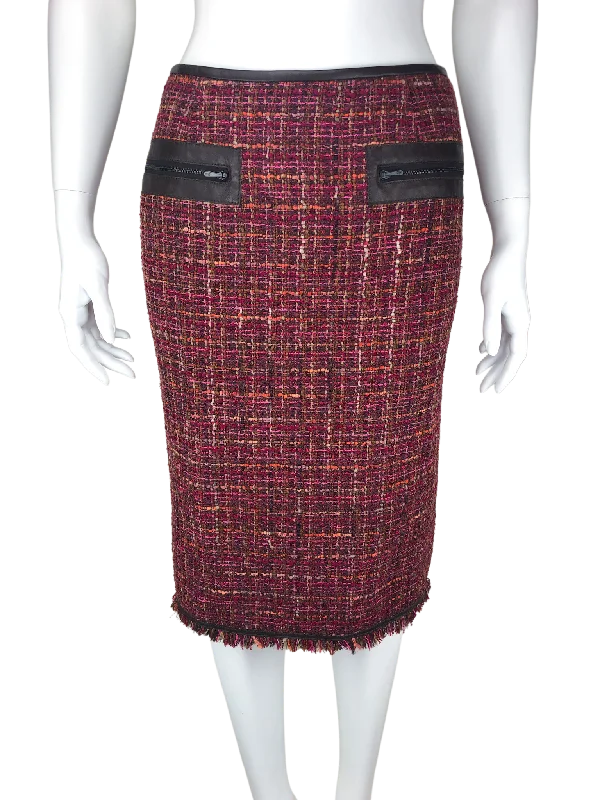 Lafayette 148, Women's Boucle Pencil Skirt with Leather Trim, Size 6 corduroy skirt durable