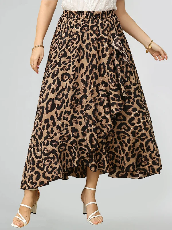 Leopard Print Ruffle Hem Skirt silk skirt sleek