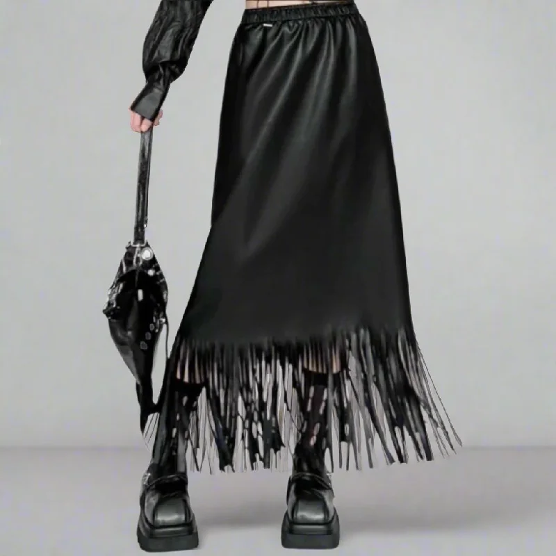 Limited Edition Vegan Leather Tassel Skirt - Mid-Calf A-Line cashmere skirt soft