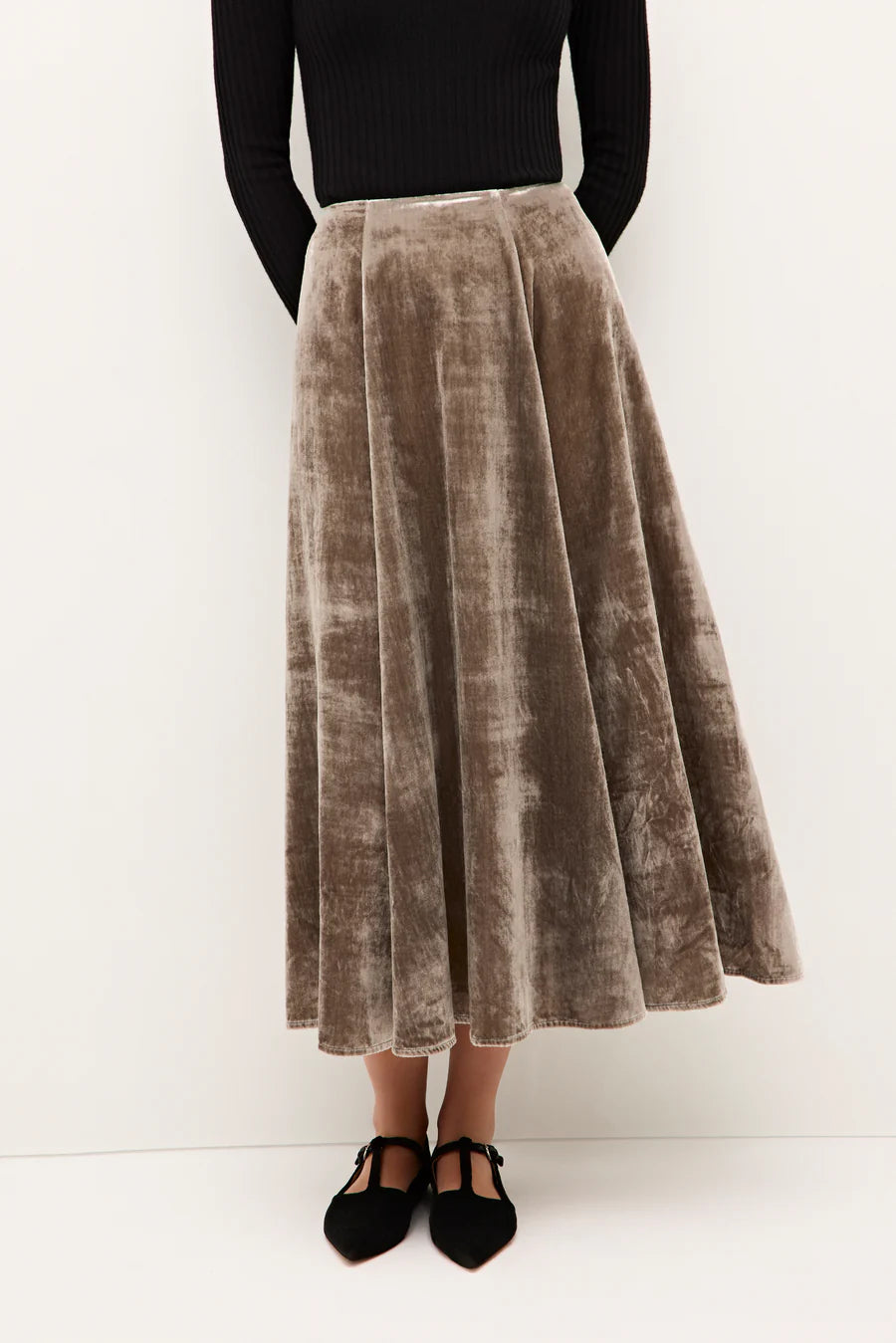 Monroe Skirt by Marie Oliver in Pewter velvet skirt plush