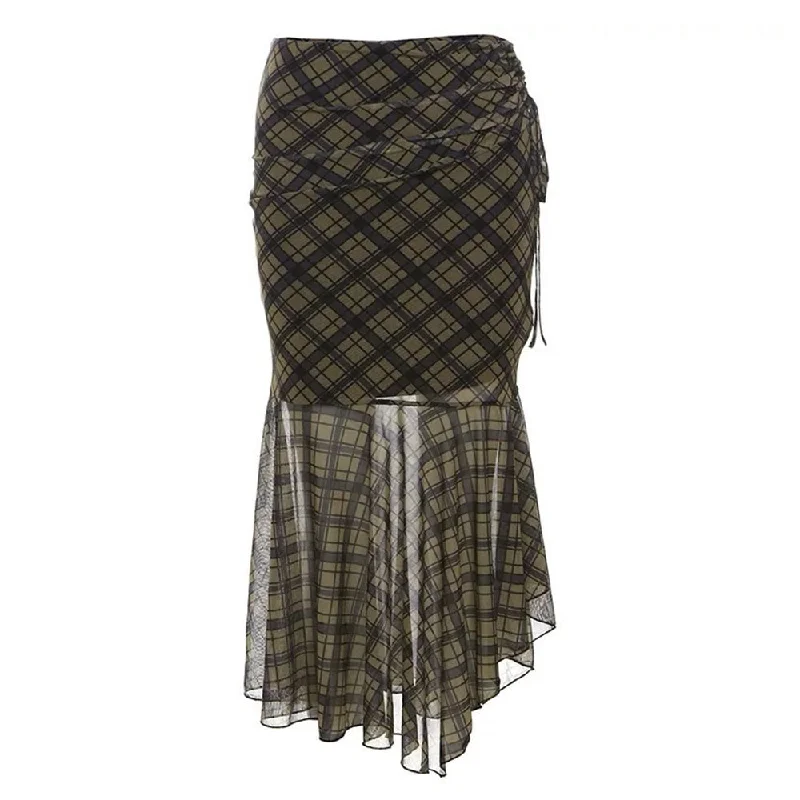 Plaid Asymmetrical Mesh Skirt ribbed skirt waist