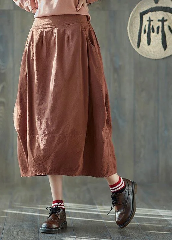 Plus Size Orange Cinched lantern Cotton Linen Skirts Summer silk skirt lustrous