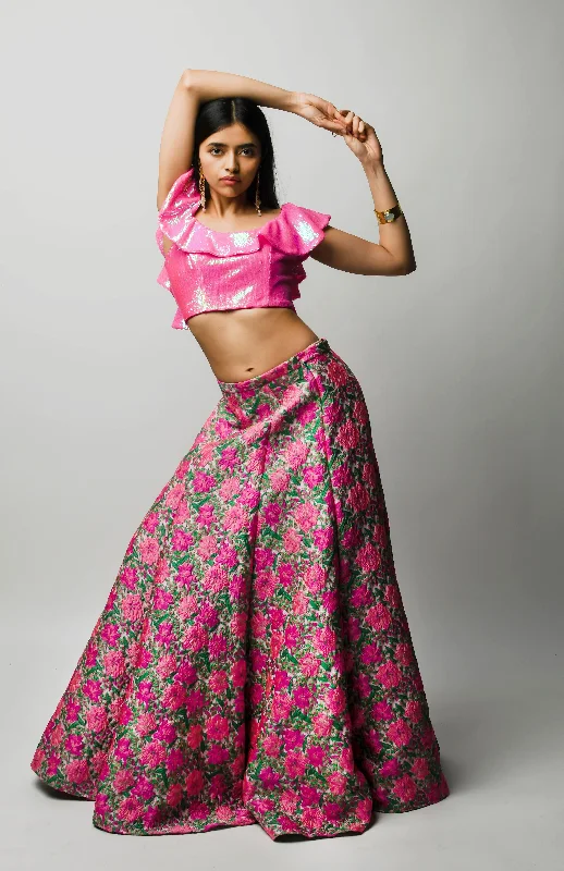 SALONI Pink Floral Lehenga Skirt summer skirt style