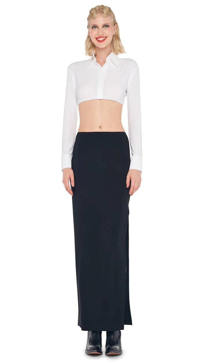 Side Slit Long Skirt - Black leather skirt bold