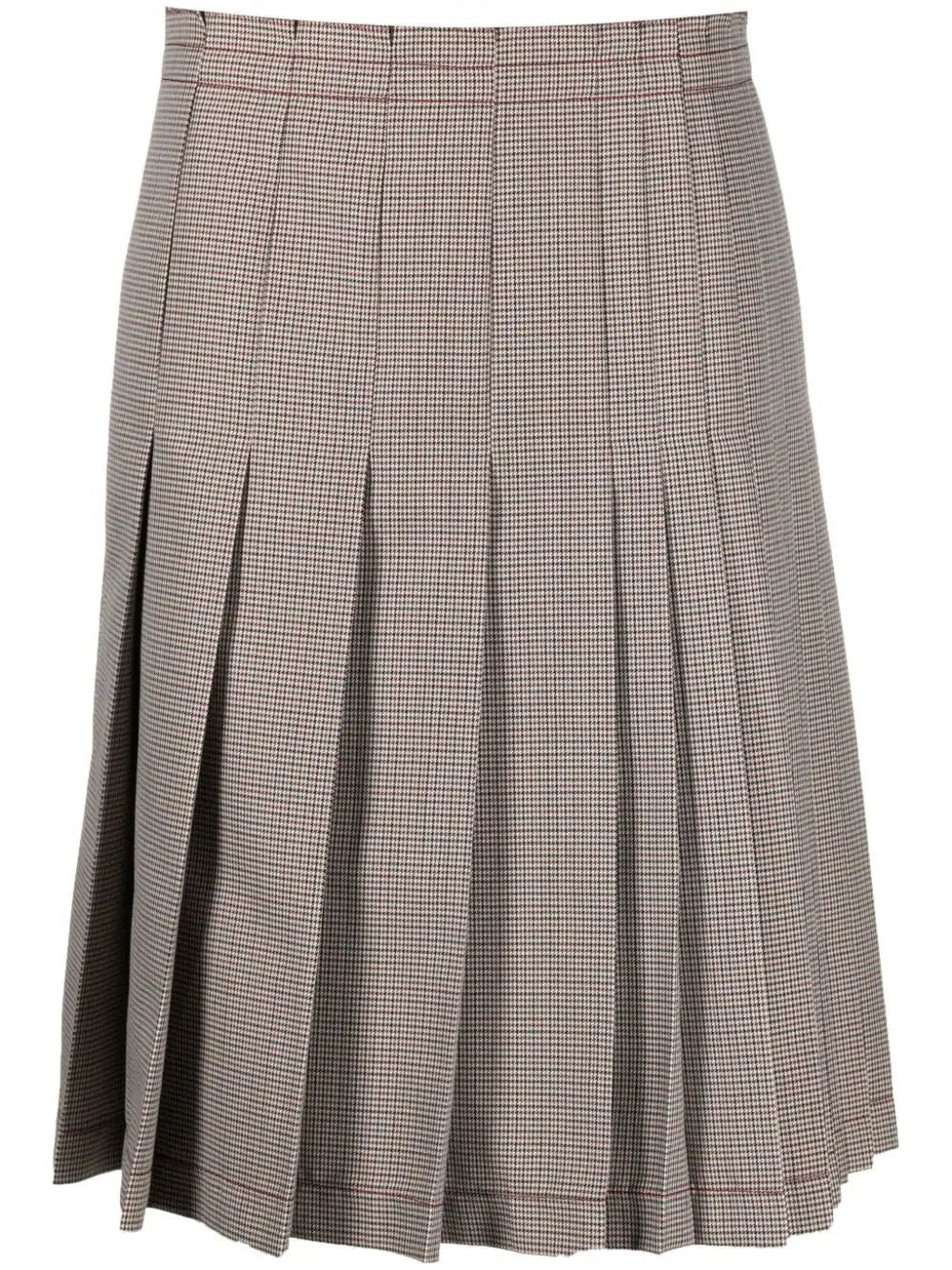 check-print pleated midi skirt a-line skirt cut