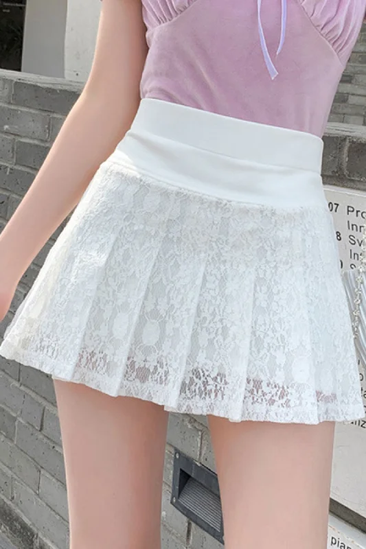 Solid Color Lace Pleated Skirt wool skirt warm