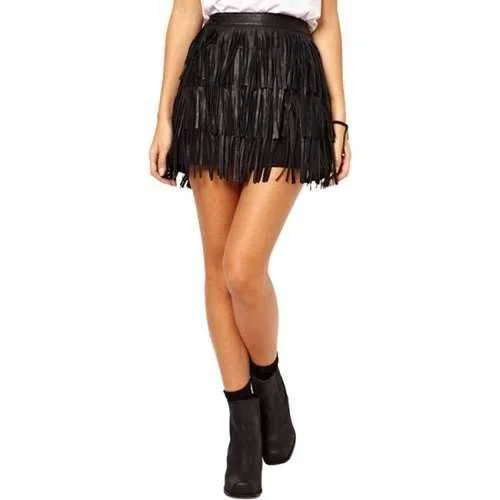 Fashionable Fringe Multi-Layered Skirt For Women - Black S vintage skirt charm