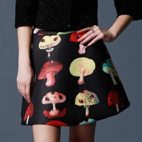 Trendy Style Mushroom Pattern Thicken Skirt For Women - Black M cashmere skirt soft