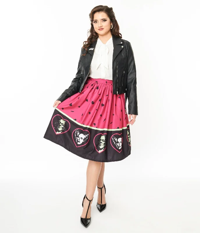 Universal Monsters x Unique Vintage Frankenstein & Bride Of Frankenstein Border Gellar Swing Skirt velvet skirt rich