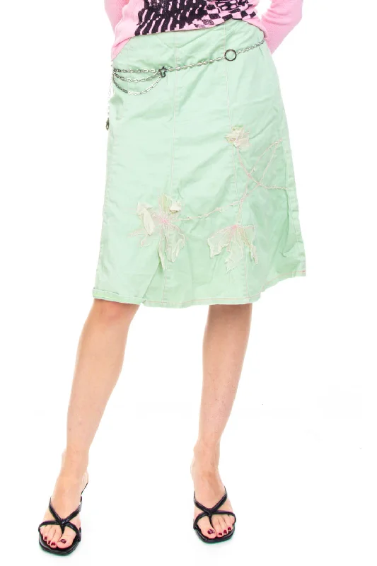 Vintage Y2K Mint Flower Stitched Skirt - S floral skirt print