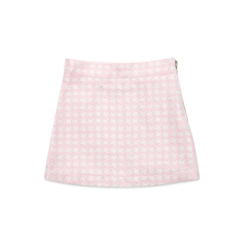 Zoe houndstooth Skirt pink velvet skirt plush