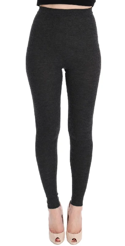 Dolce & Gabbana Elegant Gray High-Waist Wool Tights Women's Pants Chic Capri Pants