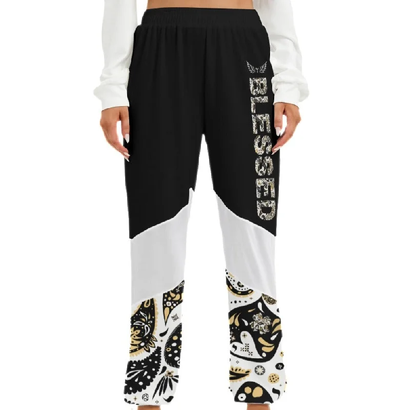 BLESSED Paisley, Black, &  White Mesh Pants Fashionable Button-Up Pants