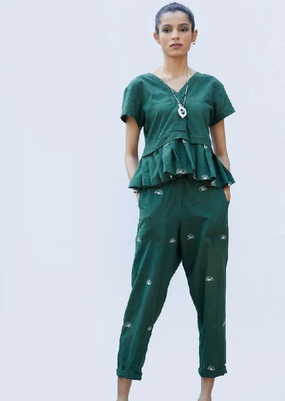 Borneo Pants- Basil Green High-Waist Trousers