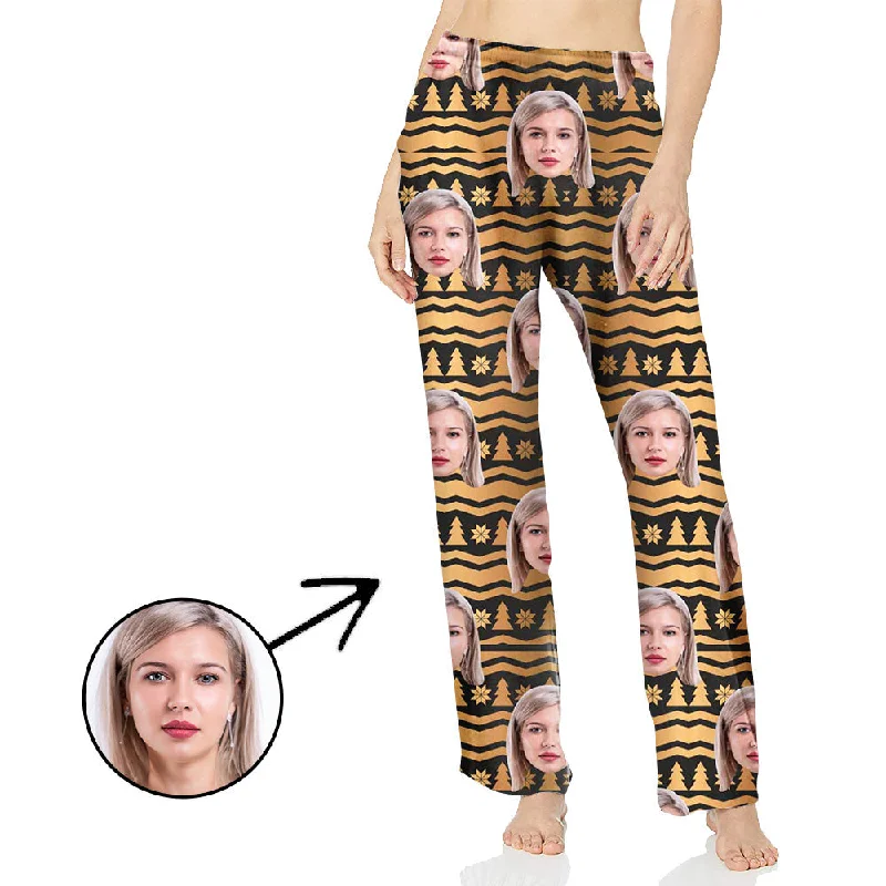 Custom Photo Pajamas Pants For Women All Over Christmas Trees Casual Lounge Pants