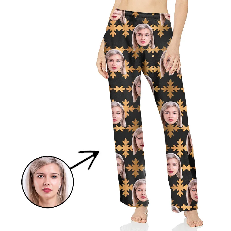 Custom Photo Pajamas Pants For Women All Over Flower Casual Yoga Pants