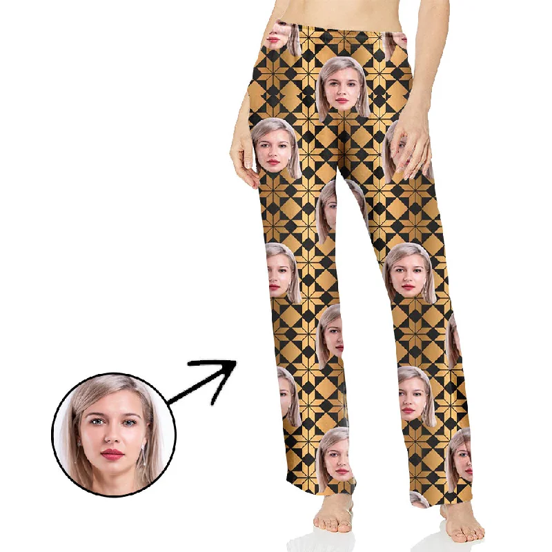 Custom Photo Pajamas Pants For Women All Over Flowers Stylish Paperbag Waist Pants