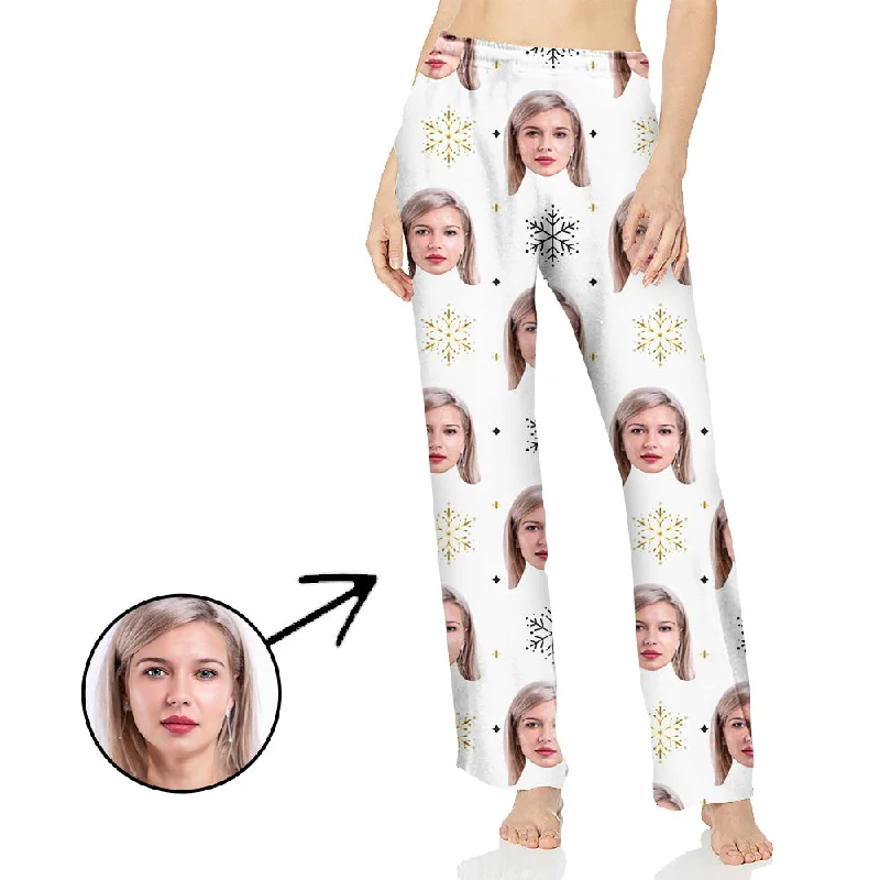 Custom Photo Pajamas Pants For Women Beautiful Snowflake Classic Cropped Pants