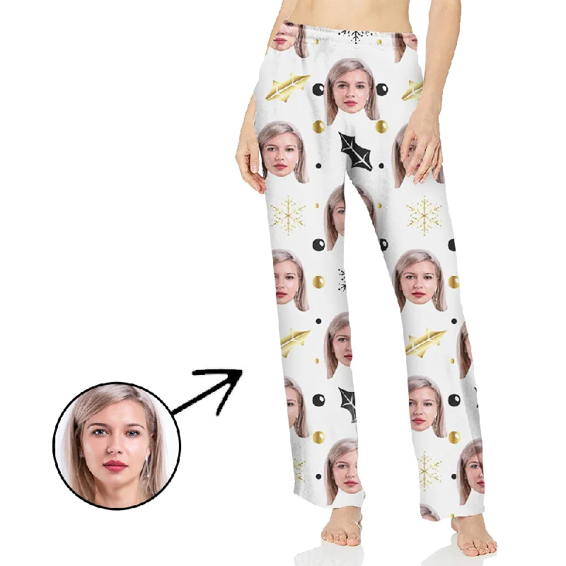 Custom Photo Pajamas Pants For Women Christmas Snowflake Classic Chino Pants